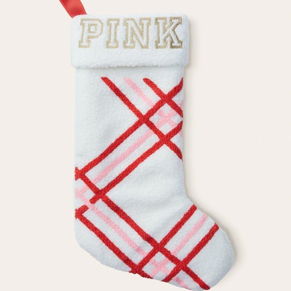 PINK Victoria's Secret Other - PINK VICTORIA'S SECRET CHRISTMAS STOCKING WHITE/RED/PINK WITH GOLD LETTERS**NEW!